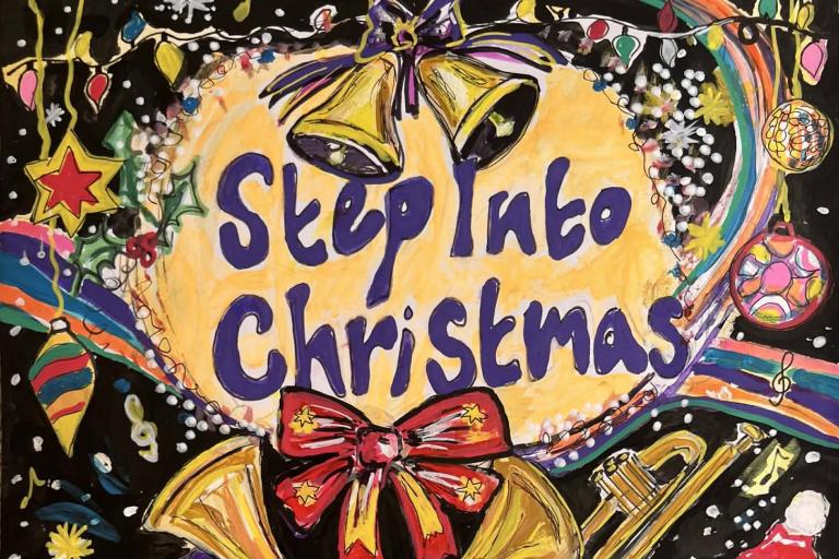 A hand drawn poster featuring Christmas decorations