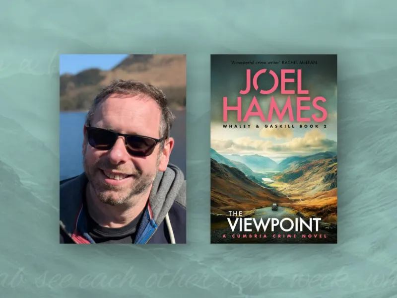 A photograph of Joel Hames and the cover of his book, The Viewpoint.