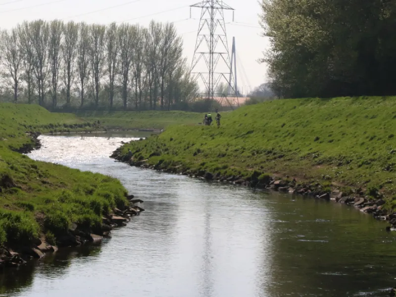 People walking on a riverbank