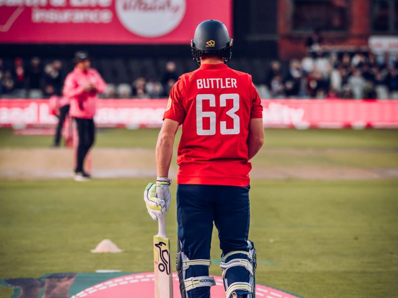 Jos Buttler walking out to bat