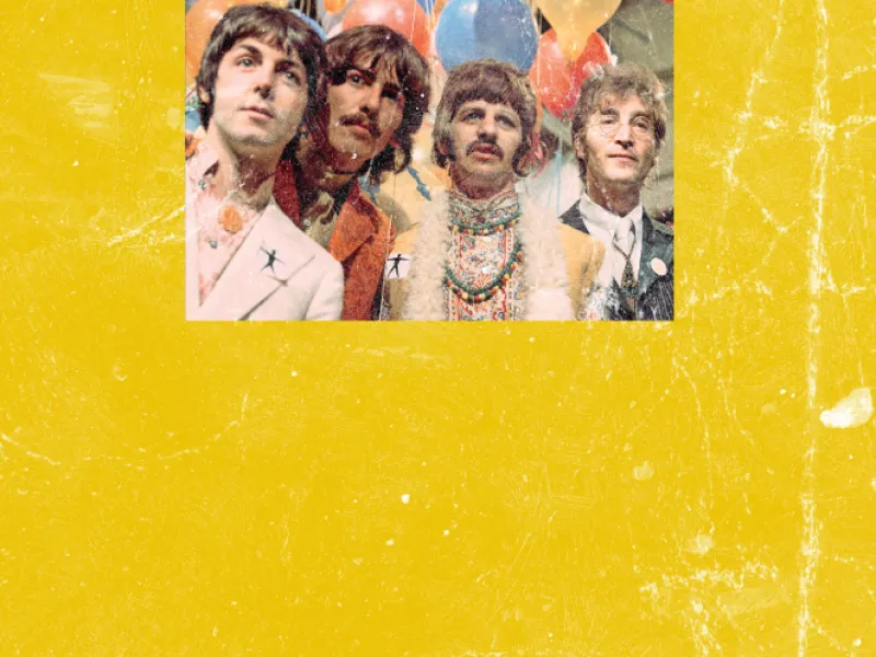 An image of the Beatles against a yellow background