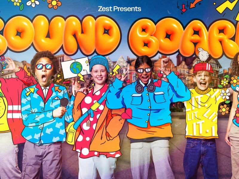 A line of young people wearing cartoon clothes