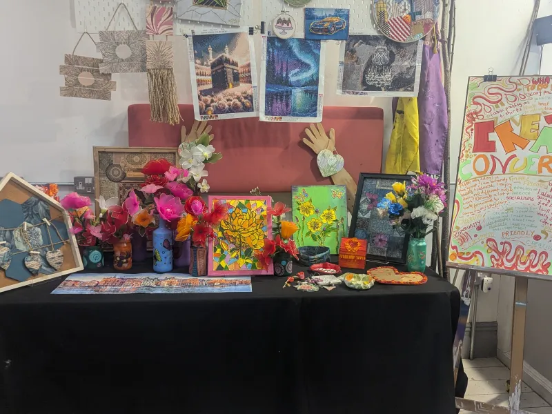 A selection of work created during the creative conversation classes along with a feedback poster 