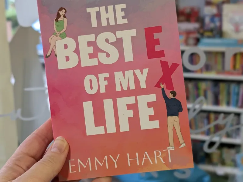 Book cover in pastel colours titled The Best Ex Of My Life by Emmy Hart