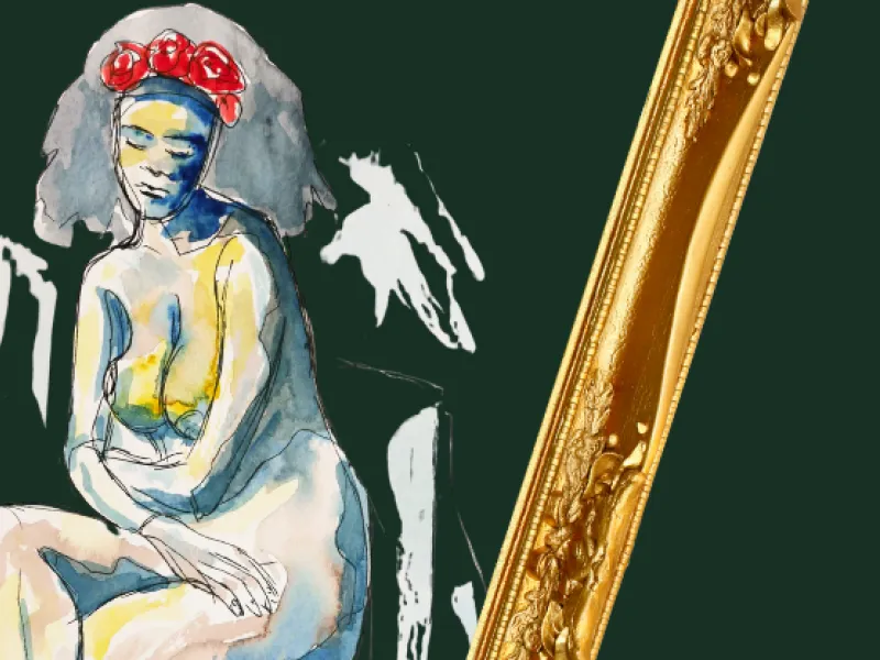 A painting of a naked woman in a gold frame